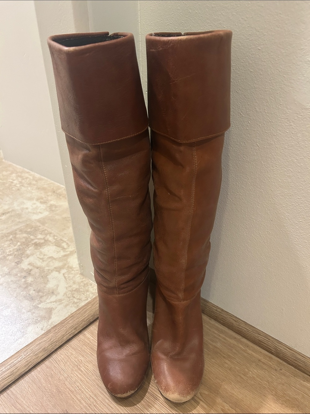 Steve Madden Brown Fold-Top Over-the-Knee Leather Boots